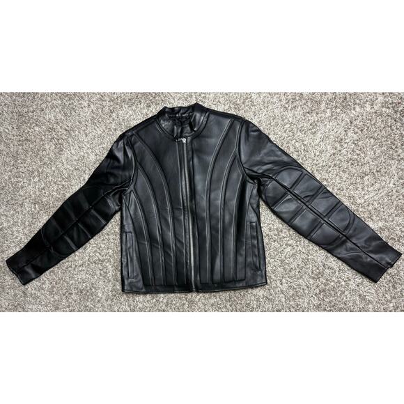 Nova Men Moto Biker PU Leather Jacket Sz M Black Quilted Padded Streetwear - Picture 1 of 8